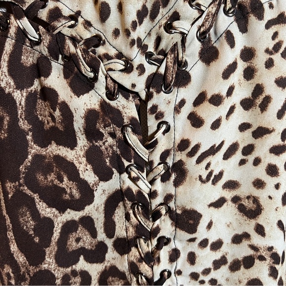 Leopard Animal Print Button Down Shirt Lace Up Back - Picture 8 of 10
